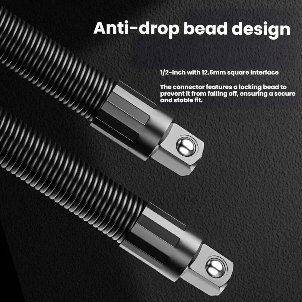1/2 Flexible Shaft Extension Extender,Torque Socket Ratchet Spanners Electric Wrench Connecting Rod, Portable 360° Flex Reach Extensions Bar for Automotive Repair & Tight Spaces (250mm+350mm)