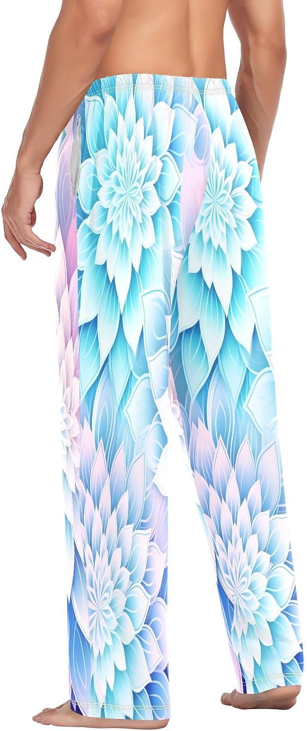 ALAZA Neon Mandala Flowers Men's Pajama Pants Men Cotton Pajama Bottoms with Pockets, S