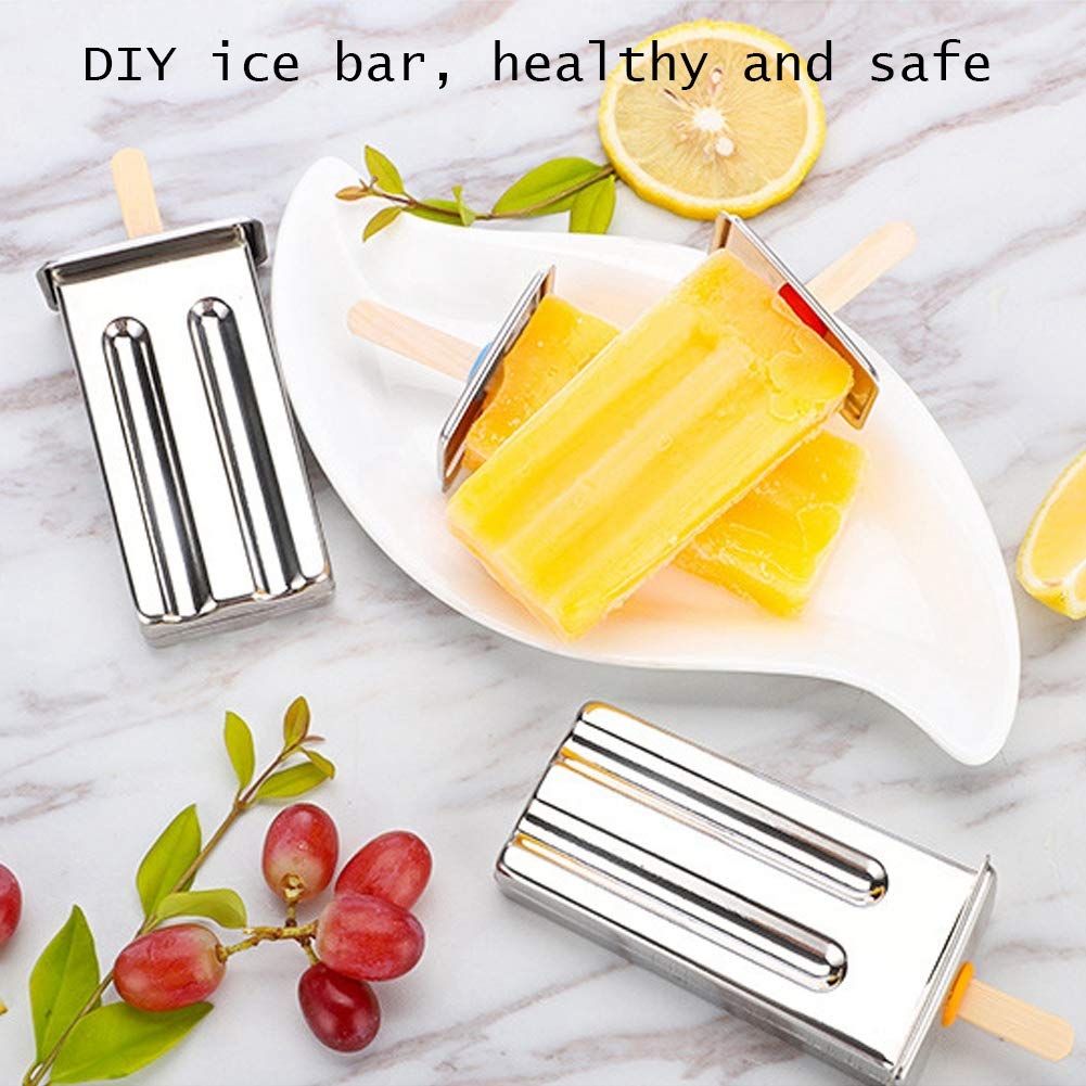 40 Moules à Glace En Inox – Lot De Bâtonnets Glacés, Popsicles, Support Inclus, Capacité 82ml