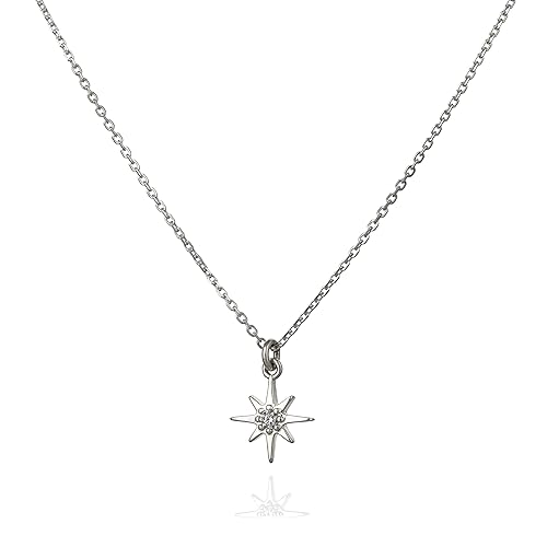 Miniatura 7 de Annika Bella Sterling Silver Star Necklace for Women, Length 16-18 Inches, Tiny Cubic Zirconia North-Star Charm Pendant Necklace, Waterproof,
