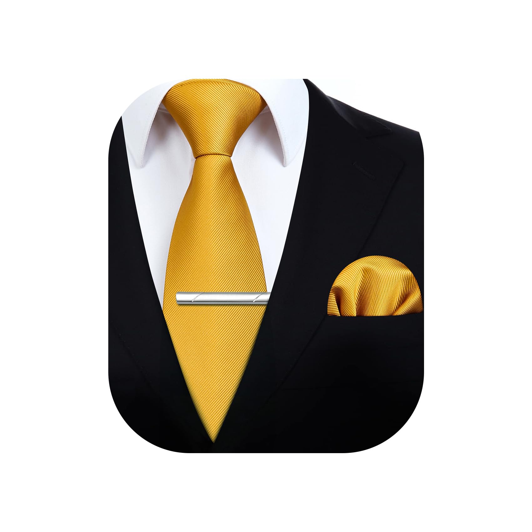 HISDERN Mens Ties Solid Color Wedding Ties and Pocket Square Neckties Clip Sets Business Formal Satin Ties for Men