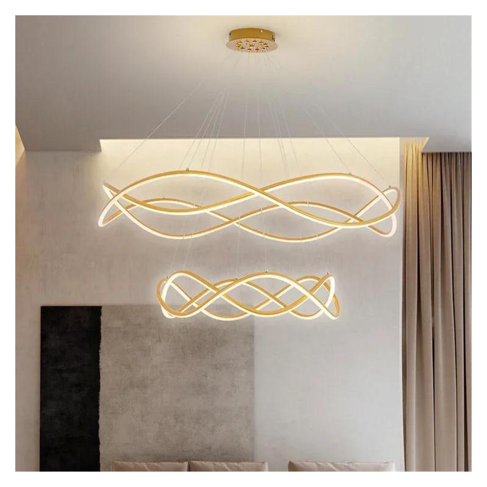 HYJAUSXB Nordic Luxury Modern Iron Living Room Restaurant Kitchen Creative Simple Ring LED Chandelier Hanging Lamp(Golden)