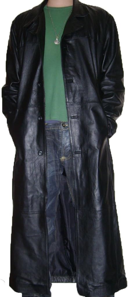 Men's Leather Trench Coat Jacket Made in Italy Size 3XL Black