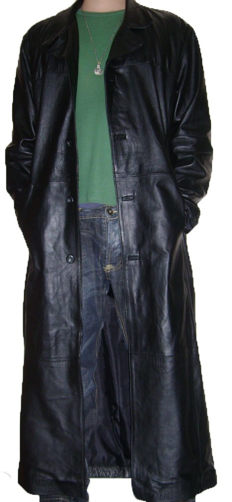 Men's Leather Trench Coat Jacket Made in Italy Size 3XL Black