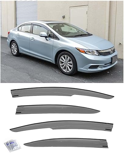 Para Honda Civic 4Dr Sedan 2012-2015  Viseras EOS JDM Mugen ll Estilo Tape-On Smoke Tinted Side Ventana Ventana Ventilación Deflectores de
