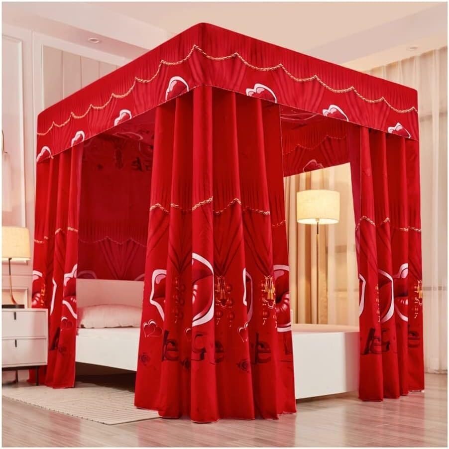 Moustiquaire à baldaquin lit simple rouge 120x200cm pour des nuits d'été sereines