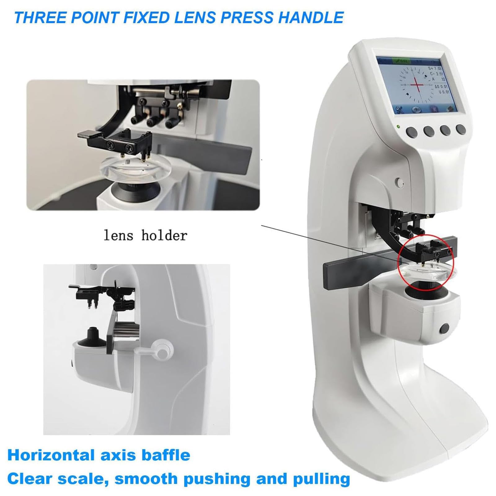 Optica - Misuratore per obiettivi, con display a colori da 3,5 pollici, misurabile da 12 mm a 104 mm, obiettivo digitale intelligente, macchina optometria per occhiali, senza stampante