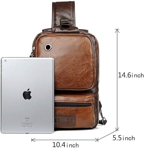 Miniatura 4 de Bolso cruzado para hombre vintage de piel sintética gran capacidad informal mochila carga USB