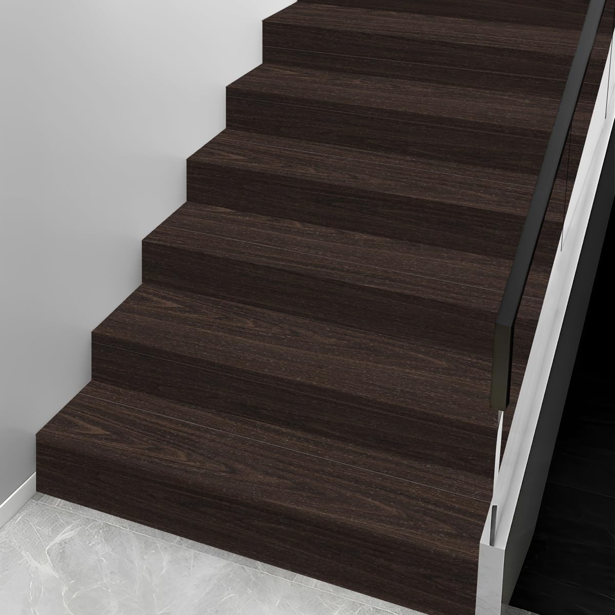 6pcs Wood Grain Floor Stickers, Self Adhesive Waterproof Removable Non-Slip Stair Sticker for Bathroom Kitchen Living Room Bedroom DIY Home Decor, 39.37" X 7.08"(Black Walnut)