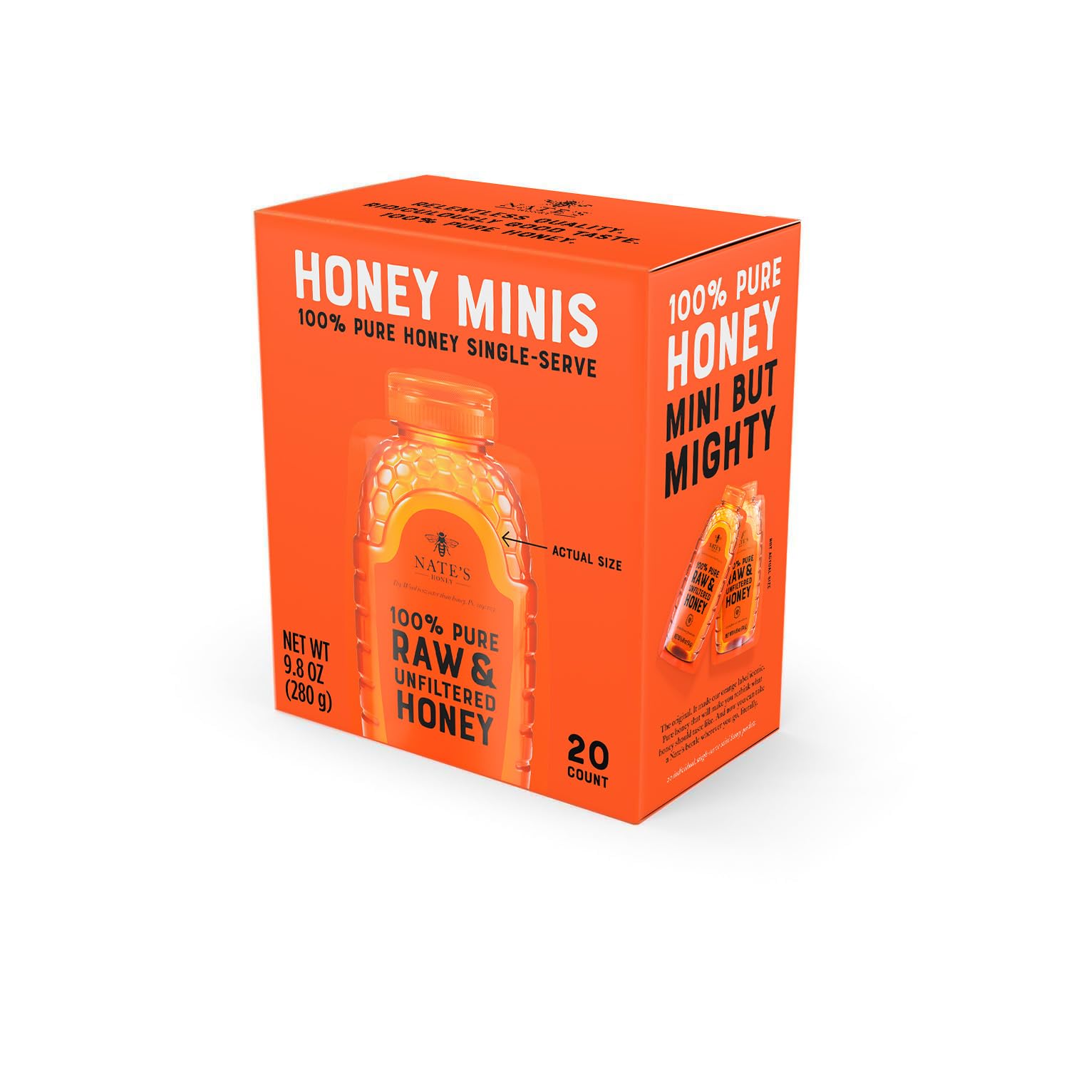 Nate's Honey Minis - Single-Serve 100% Pure, Raw & Unfiltered Honey - Holiday Stocking Stuffers - 0.49oz Packets, 20ct box