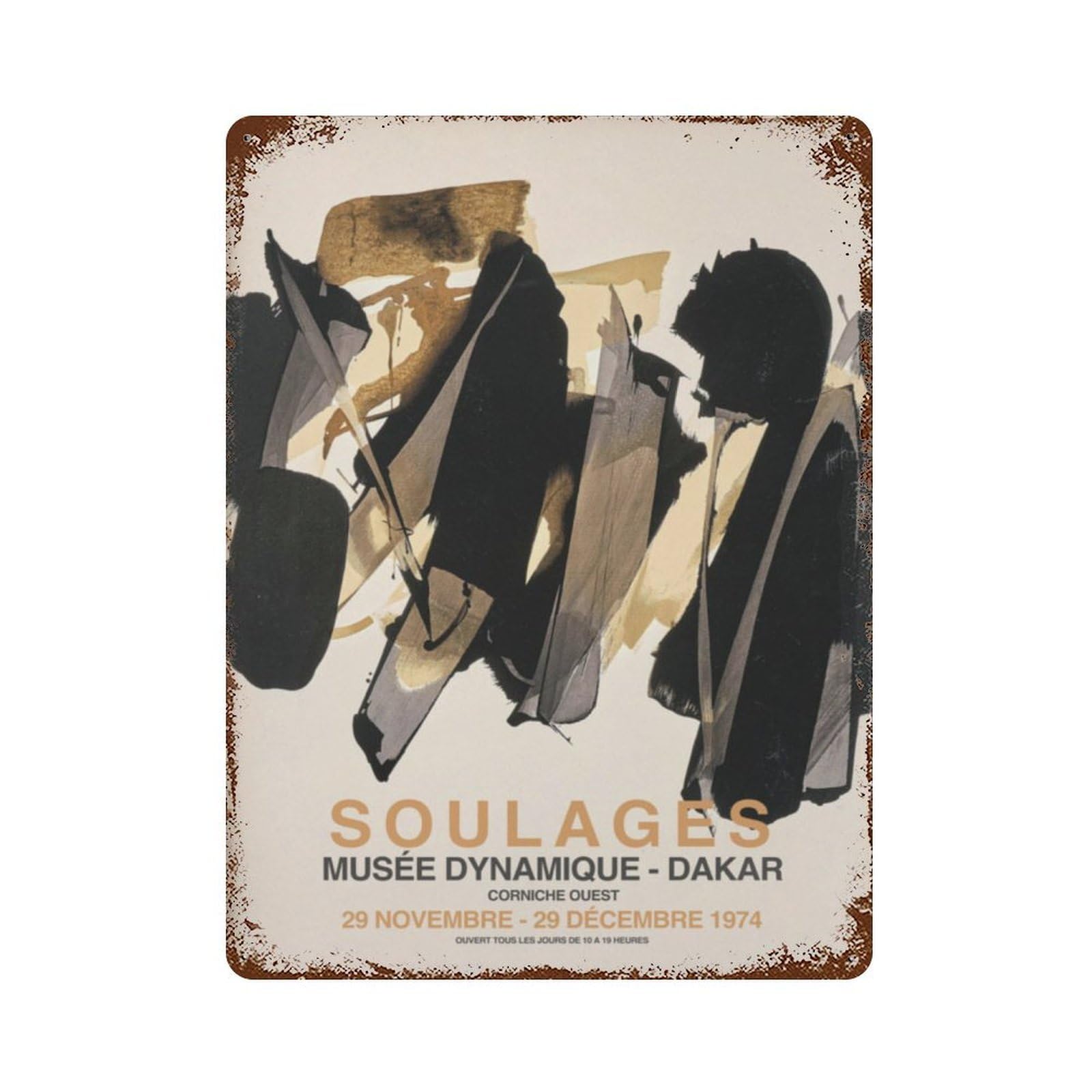 xiaoxiaoshen Soulages Exhibition Abstract Wall Decor Art Metal Tin Poster Modern Home Decor Art Home Bar Shop Decorations Vintage Sign 40x30cm
