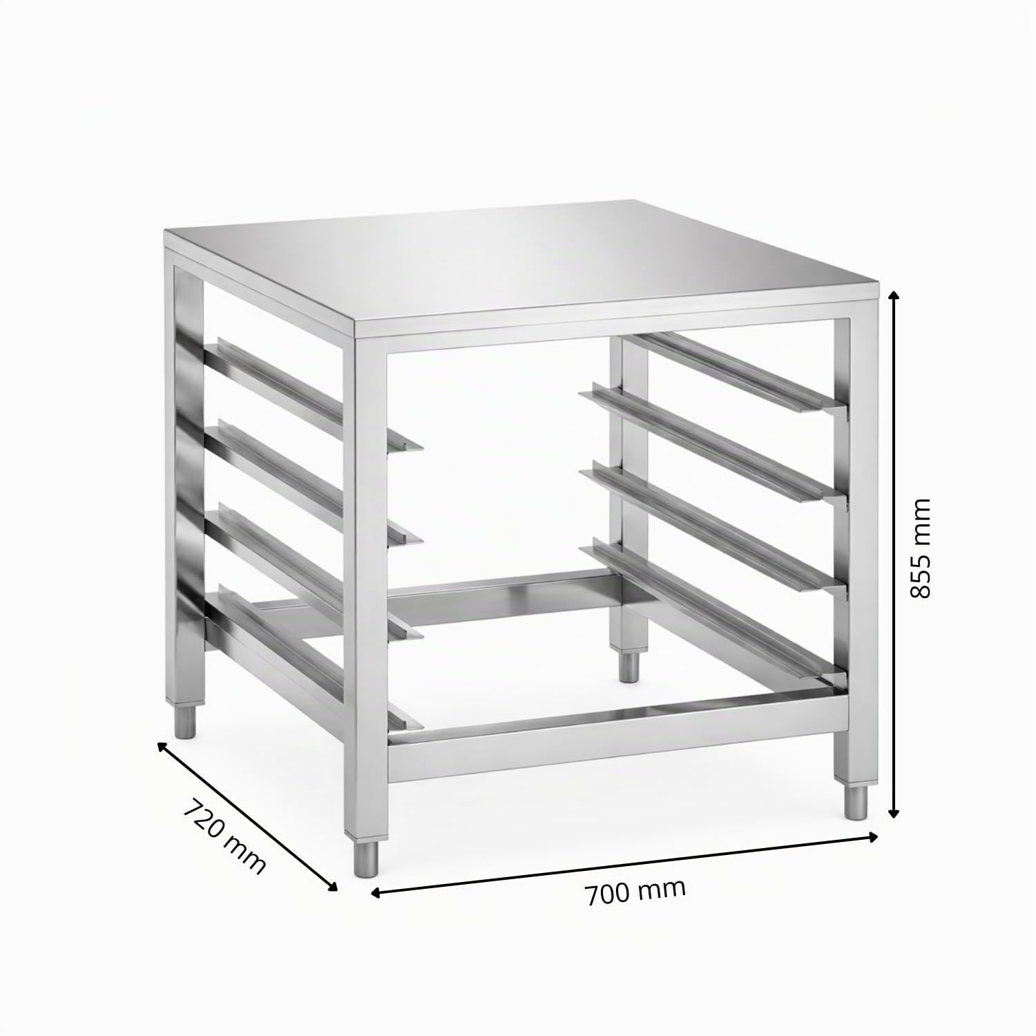 Professional Stainless Steel Base for Oven GN 1/1 & 600 × 400 – 4 Levels – Tray 700 × 720 mm – Sturdy Support