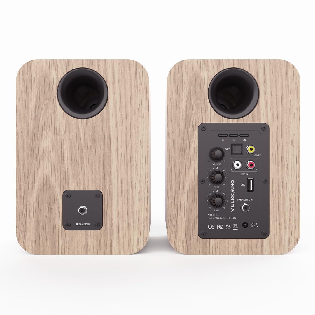 VULKKANO A4 Altavoces Autoamplificados con Woofer de 4", Bluetooth 5.0, Optica, RCA, Coaxial, USB, Monitores de Estudio con Diseño Elegante, Color Marron