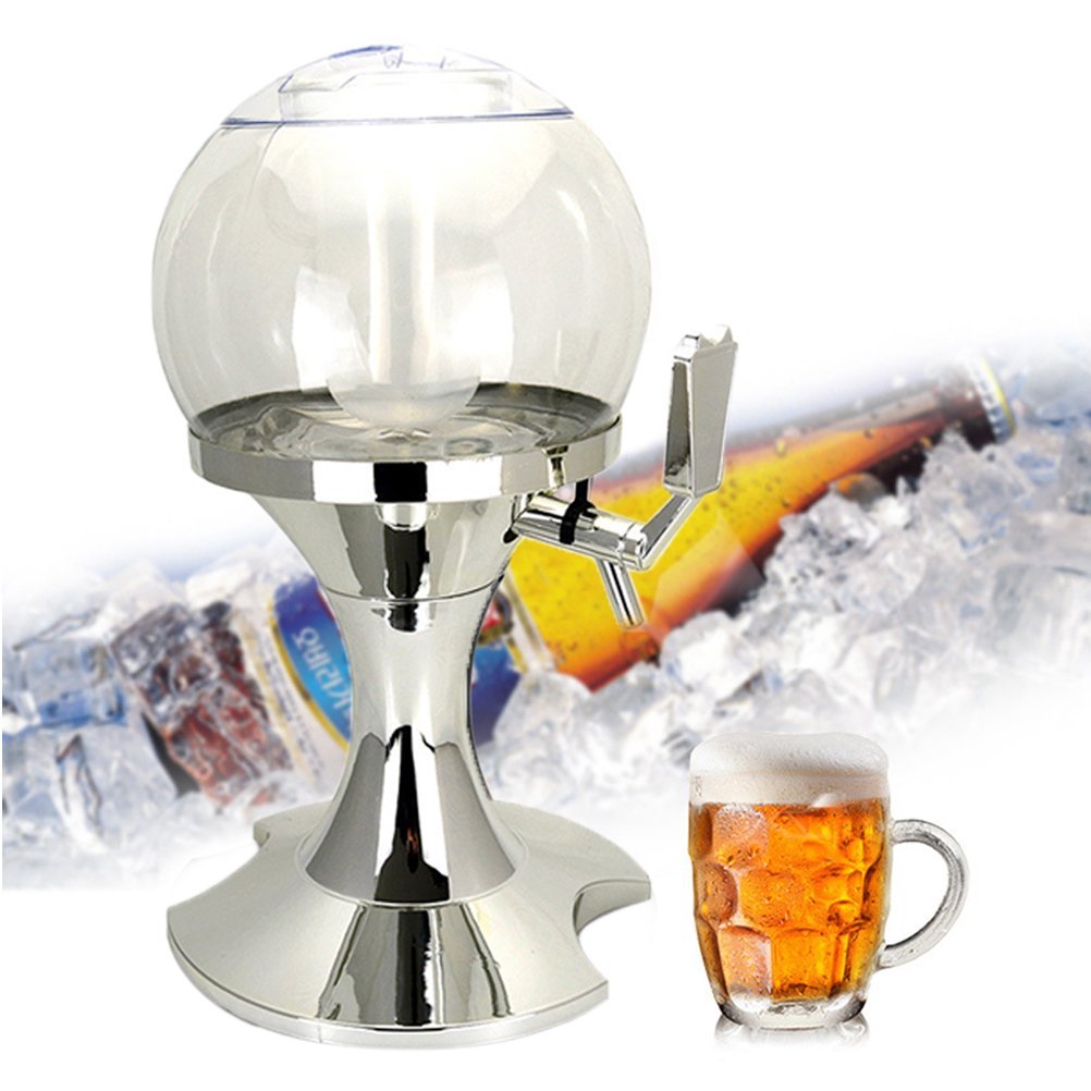 BESTONZON Dispensador de bebidas de vino líquido de 3,5 l con recipiente de hielo integrado (plata)