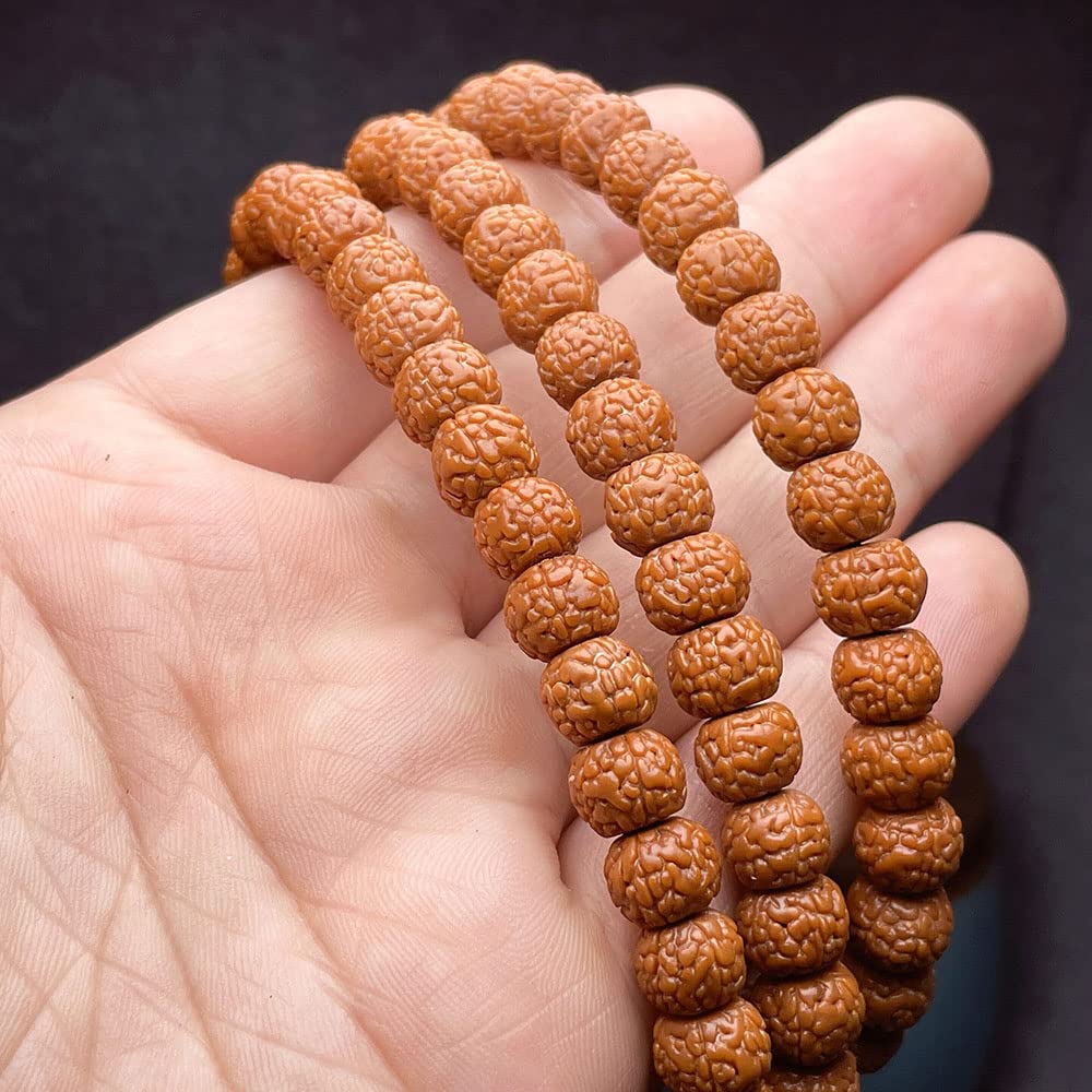 108 Bodhi-Perlen, buddhistische Rudraksha-Perlen, Mala-Gebet, tibetischer Buddhismus, Halskette, Chakren, 8 x 10 mm