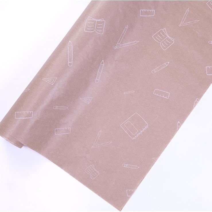Bimotif 5Li Büyük Boy Ambalaj, Paket Kağıdı, 70X100 Cm Kırtasiye Desenli, Kraft-Beyaz