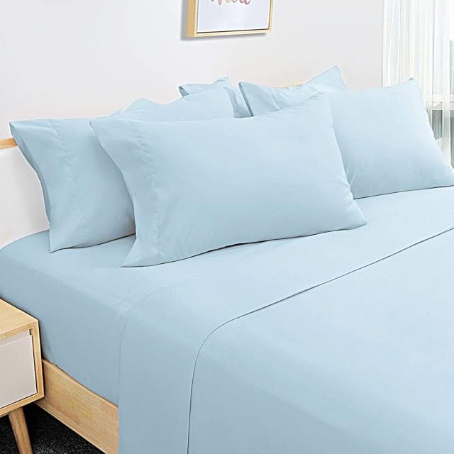 HOMEIDEAS 6 Piece Bed Sheets Set Extra Soft Brushed Microfiber 1800 Bedding Sheets Deep Pocket, Wrinkle & Fade Free (Super King, Baby Blue)