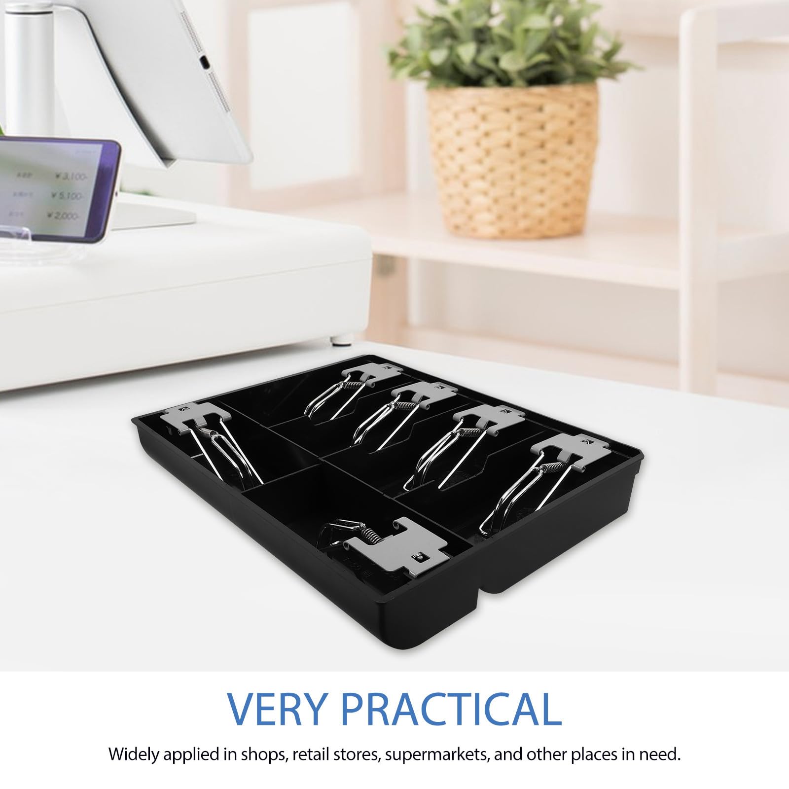 ULTECHNOVO Plateau de Caisse Enregistreuse 6 Compartiments en Plastique Tiroir-Caisse sous Comptoir Clip Métallique Accessoire de Caisse pour Billets et Pièces Rangement pour Petits