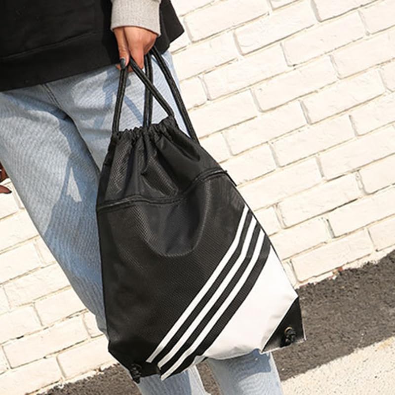 Drawstring Backpack, Foldable Sports Gym Drawstring Tote Bag Zipper For Men Women,Black3
