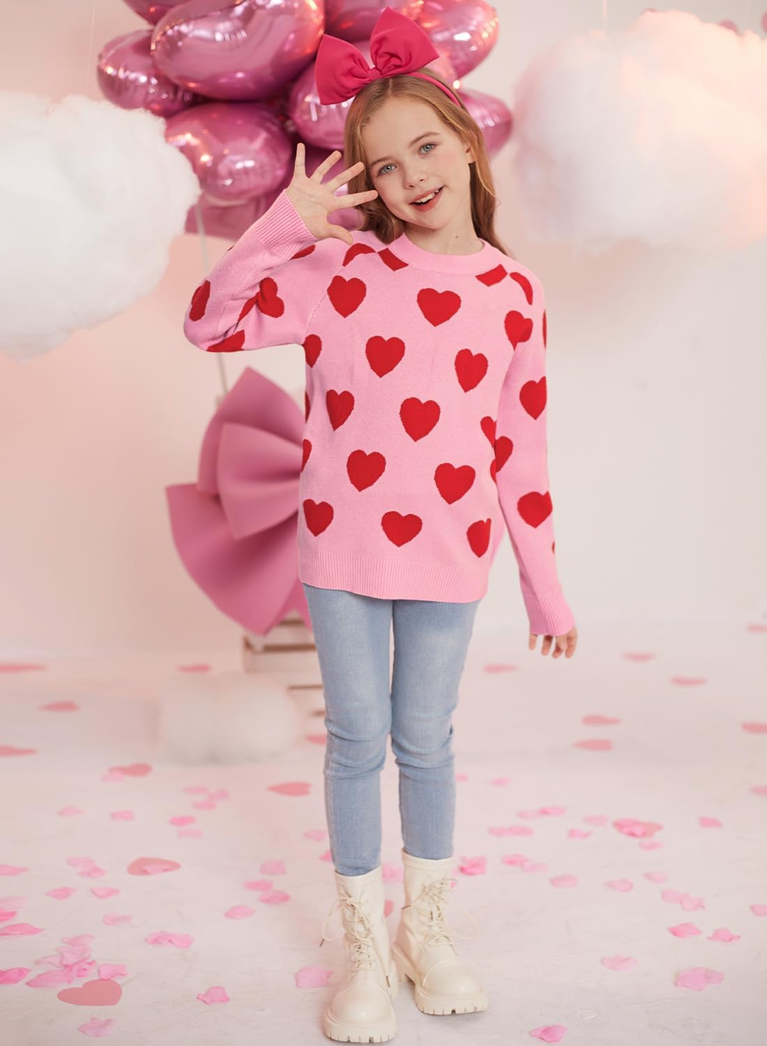 Kids Girls St Patrick's Day Heart Pattern Knit Sweater Shamrock Outfit Irish Cute Clover Pullover 6-14 Years