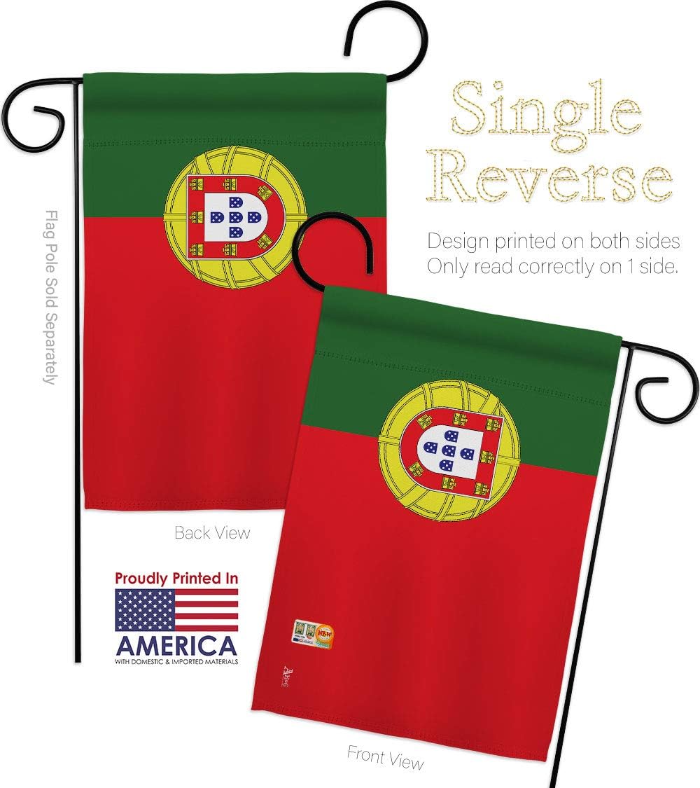 Portugal Garden Flag Set with Stand Regional Nationality Nation International World Country Particular Area Small Decorative Gift Yard House Banner Made In USA 13 X 18.5