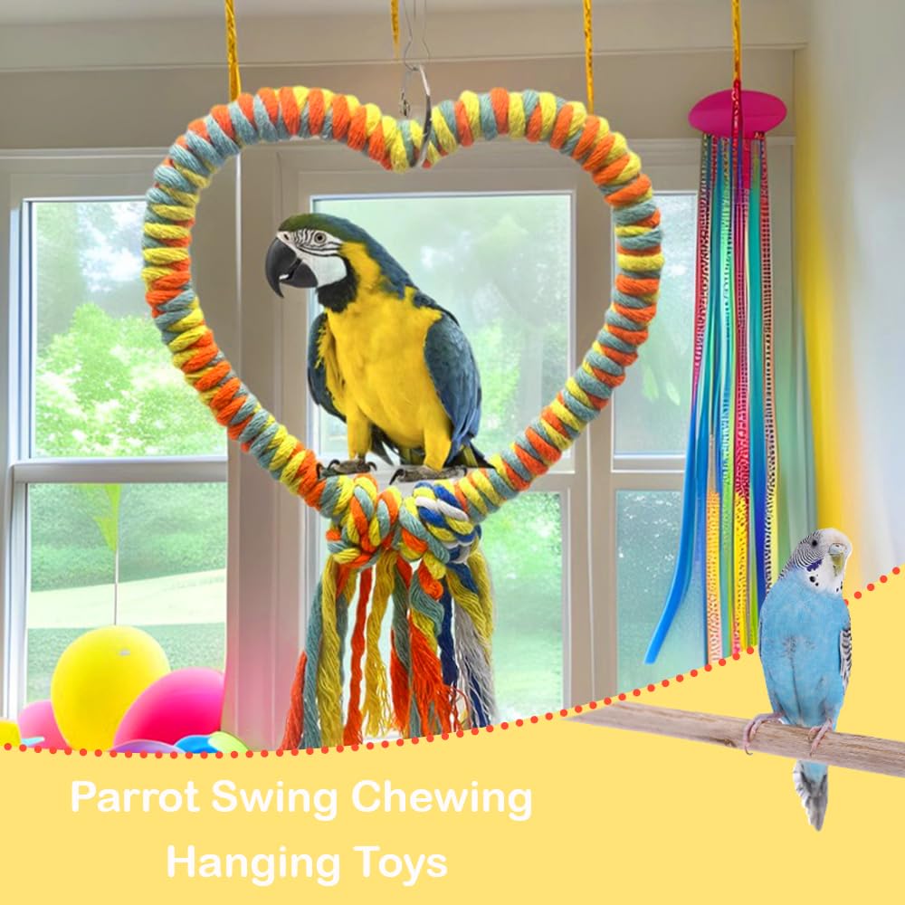 Bird Rope Swing 5.9Inch Diameter Cage Hanging Toys Multicolour Cotton Rope Ring Bird Cage Toy for Small Parrots Birds Climbing Playing Relaxing - Image 4