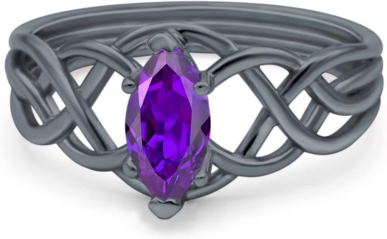 Blue Apple Co. Art Deco Infinity Shank Crisscross Ring Wedding Bridal Ring Marquise Simulated Cubic Zirconia 925 Sterling Silver