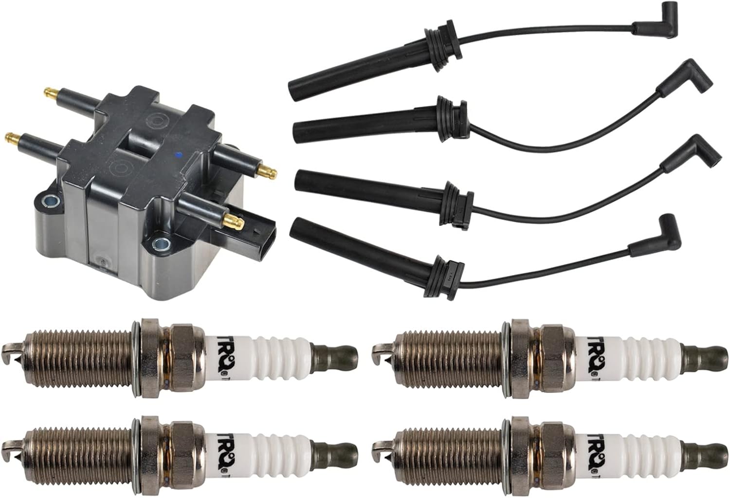 TRQ Ignition Coil and Spark Plug Kit 6 Piece Iridium Spark Plugs Compatible with 1995-2000 Dodge Stratus 1997-2005 Neon 1997-2000 Plymouth Breeze 2000 Chrysler Cirrus