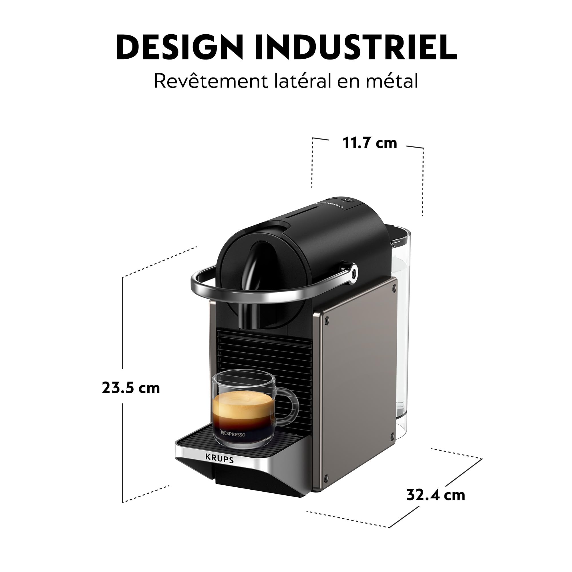 Krups Nespresso Pixie Machine à Café Titane 19 Bars Design Compact Expresso Lungo