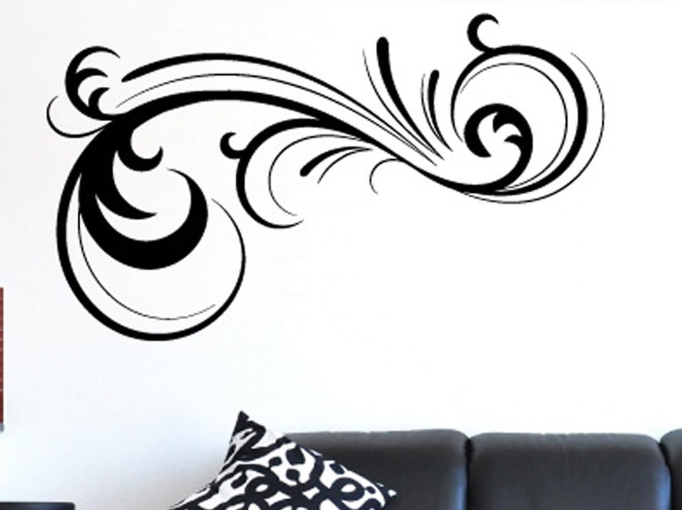 Floral Swirl Wall Decals Stickers ID035, Black, 15 Inches