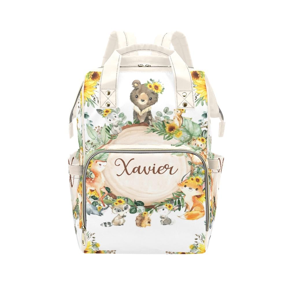 Personalized Diaper Backpack Safari Animals Sunflower Custom Diaper Bag School Bags Daypack for Mom Dad Boy Girl