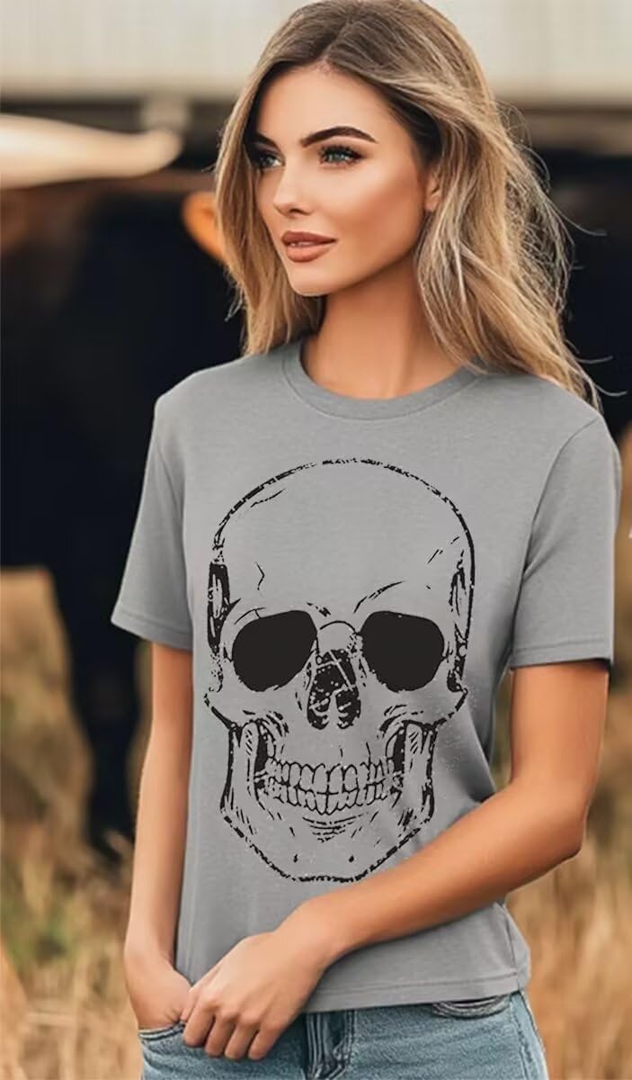 Funny Graphic T Shirt for Women Cute Skull Bat Printed Short Sleeve Vintage Inspired Tee Tops - Image 4
