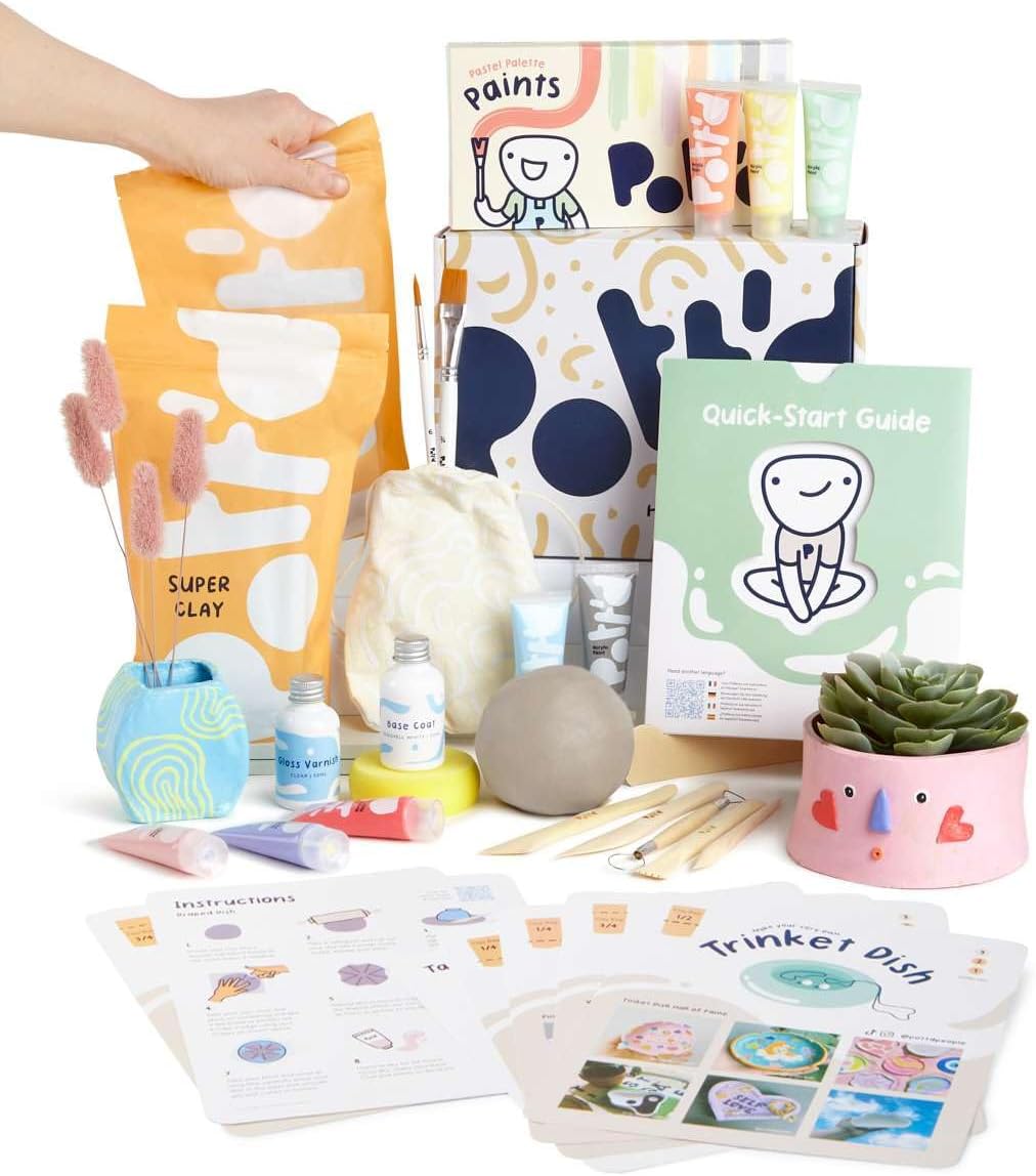 Pott'd Air Dry Clay Ceramic Kit for Beginners Kit Includes: Air Dry Clay, Tools, Paints, Brushes, Sealant, Practical Guide - Pastel Paints