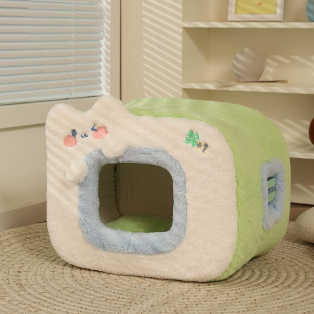 Cute Cat Bed for Indoor,Cute Cat House Tent Covered Dog Bed Tent with Removable Washable Cushioned Pillow, Cat Cave,Dog Bed with Cover Cave, Pet Bed…