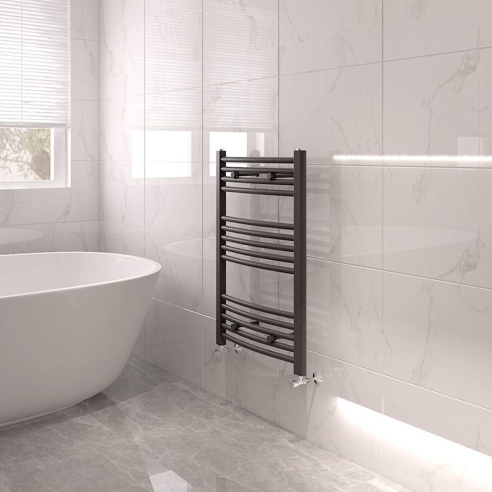 NRG Bathroom Curved Heated Towel Rail Radiator 800x500mm Anthracite