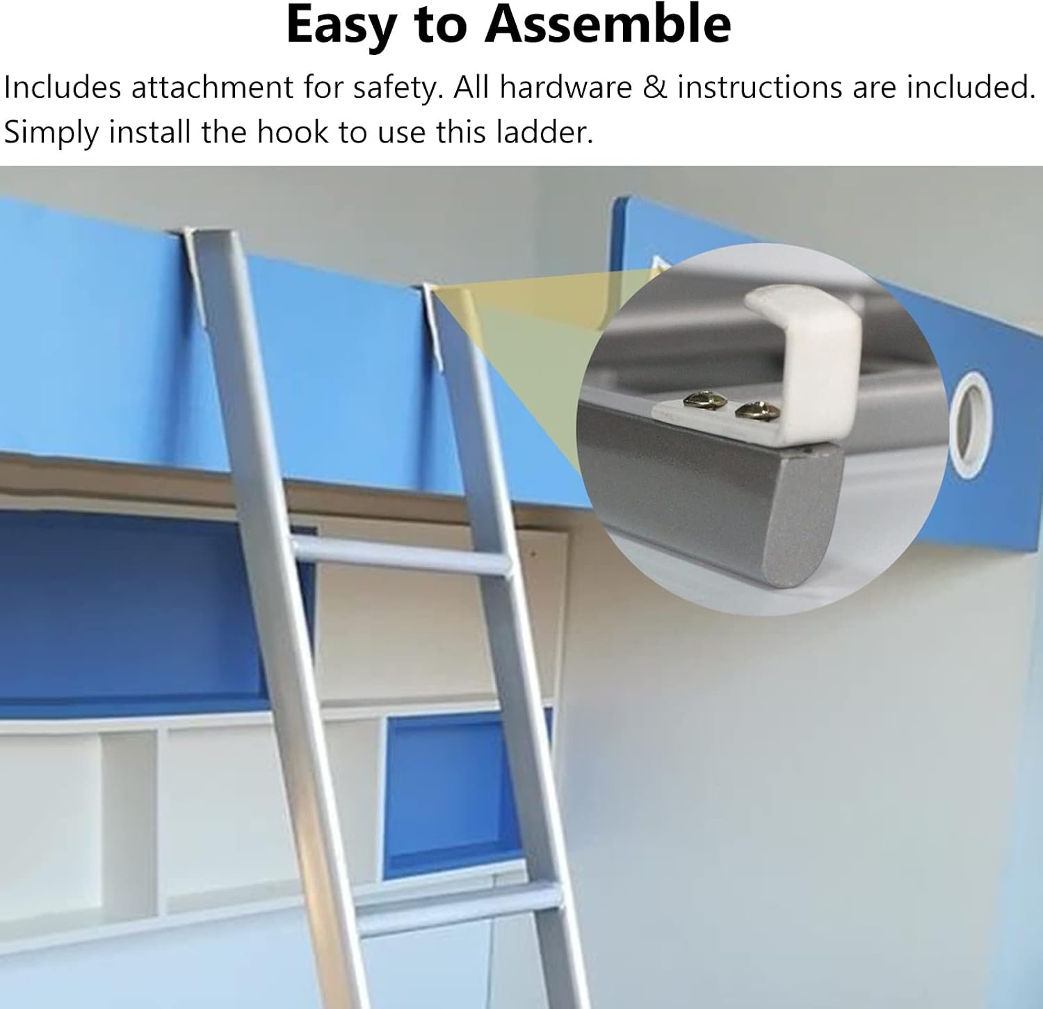 Silver Rv Bunk Ladder Adjustable with Hooks, 55 60 66 Inch Bed Ladder for Closet, Dorm Bed, Loft Bed & RV Bed, with Complete Kit, Load 150KG (Size : Ladder Length 1.65m/65 Inch)