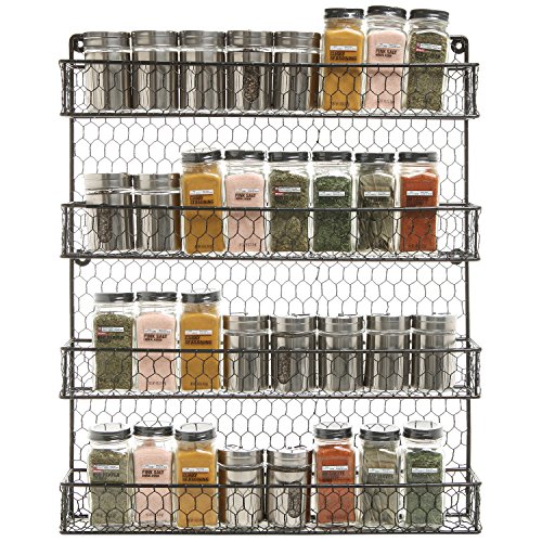 Mygift 4-Tier Black Chicken Wire Spice Rack Wall Mount Organizer, Pantry Seasoning Jars And Condiment Storage Shelves #TOP1