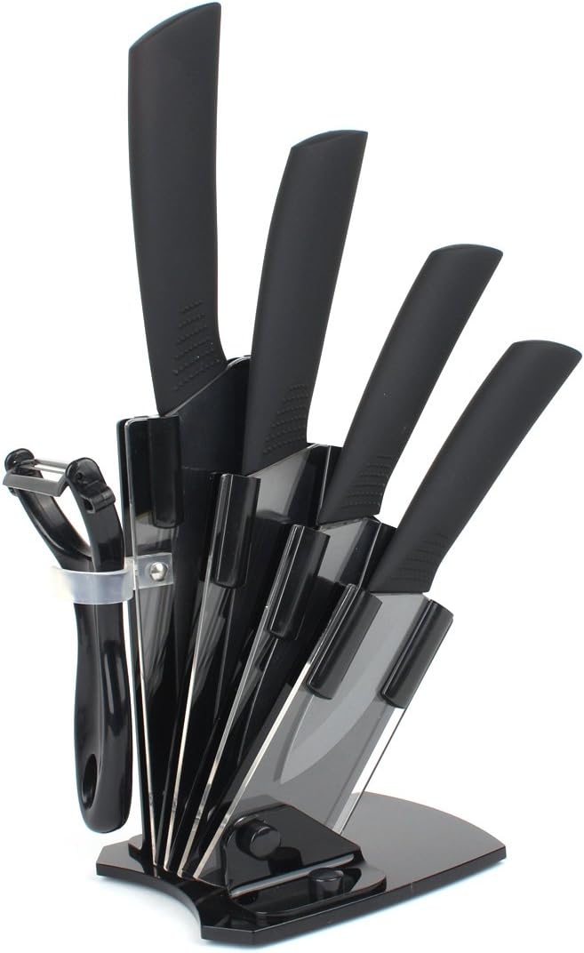 Ceramic Knives Kitchen Knives Block Holder Cutlery Set Black Chef Cooking Stainless Rust proof 6pcs