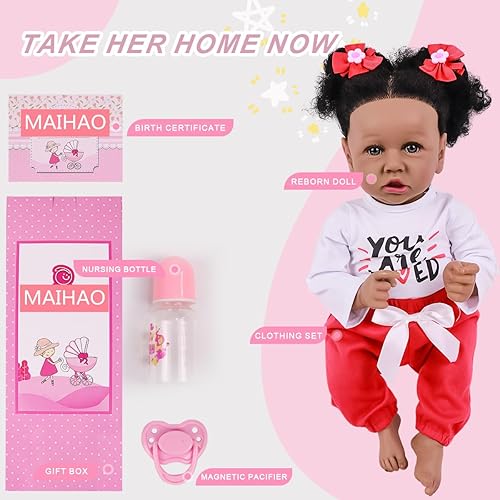 Miniatura 6 de MAIHAO Muñecas de bebé Reborn realistas para niñas, muñeca Reborn negra, cuerpo suave, realista, afroamericana, recién nacida, muñeca de bebé bebé