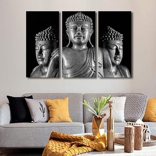 Vista 178 de TUMOVO Wall Art for Living Room Buddha Sculpture Flower Paintings Canvas Wall Art 3 Panel Wall Art Canvas Artwork Wall Decor Large Wall Decor Canvas