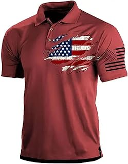 Men American Flag Golf Shirts 4th of July Short Sleeve Performance Moisture Wicking Quick Dry USA Patriotic Polo Shirt