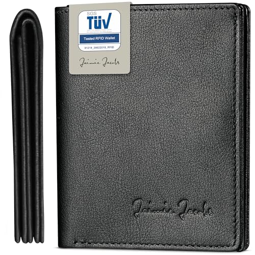 Jaimie Jacobs SLIMSTAR mit großem Münzfach dünne Geldbörse Slim Wallet Hochformat Geldbeutel Herren (Vegan Schwarz)
