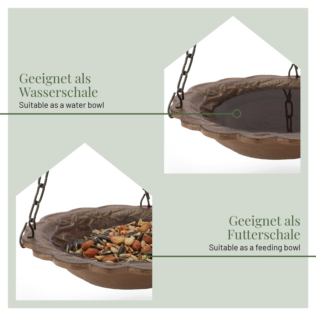 wildlife home Abbeveratoio per uccelli da appendere – Abbeveratoio per uccelli da giardino, balcone, bagno per uccelli in ghisa, antigelo per uccelli, uccelli selvatici