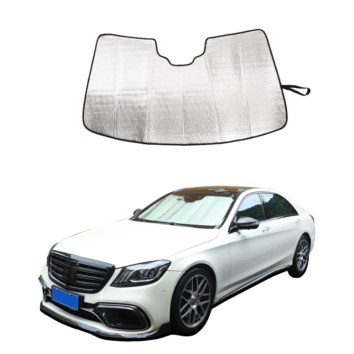 Car Windshield Sunshade Custom Fit for Mercedes Benz S Class 2008-2020 Foldable Sun Shield Reflective Polyester Sun Visor Cover Block Heat and Sun