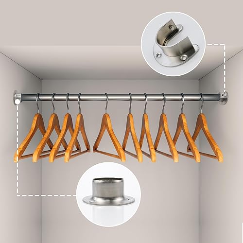 Vista 6 de 6PCS Heavy Duty Stainless Steel Closet Pole Sockets Rod End Support Flange Rod Holder Set Wall Mount Pipe Bracket with Screws for Closet Wardrobe