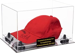Better Display Cases Versatile Clear Acrylic Display Case - Medium Rectangle Box with Custom Name Plate, Clear Case, Black Risers and Mirror Base 12" x 8.25" x 7.25" (A018/V40)