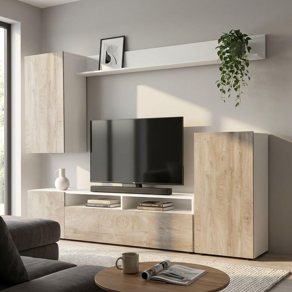 milani home - parete attrezzata porta tv soggiorno moderna di design 207x34x170 h