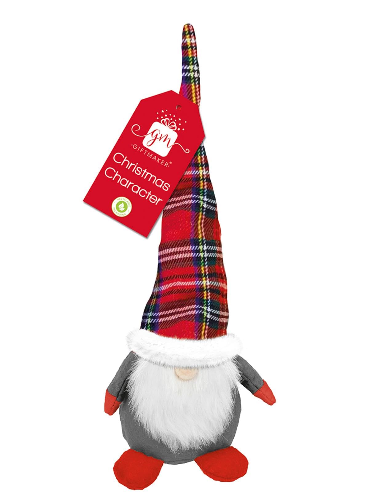 Giftmaker Novelty Gonk Door Stop Grey & Red Tartan Hat Christmas Xmas 36cm