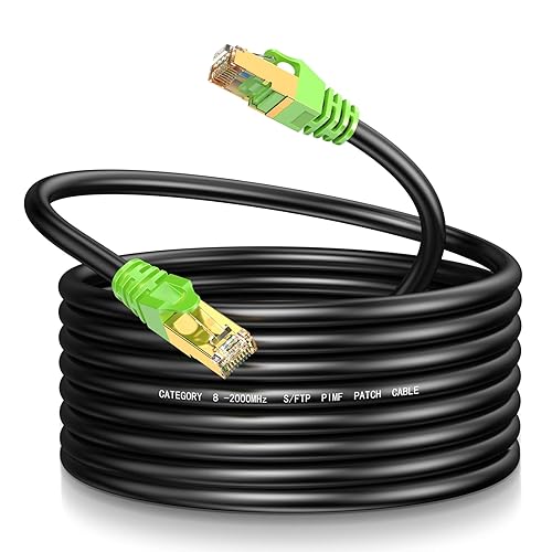 Cable Ethernet Cat8 de 1 pie, 2 parques, redondo, SFTP, para exteriores e interiores, resistente de alta velocidad, cable de red LAN Cat8, 40 Gbps