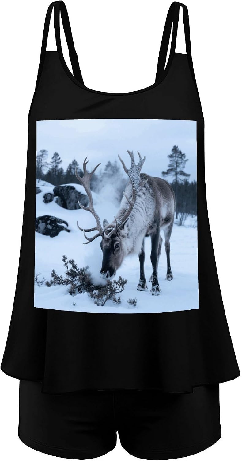 Male Red Deer Tankini Swimsuits for Women Tummy Control Two Piece Bathing Suits Swim Tops with Boy Shorts
